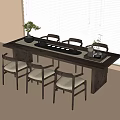 Modern Wooden Tea Table and Chairs with Tea Set for Home Living Room Decor