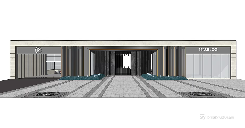 Elegant Modern Entrance Gate Design With Marble Columns And Patterned Tiles 3d model