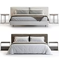 Elegant Modern Double Bed With Neutral Bedding Headboard And Nightstand Design 3d model