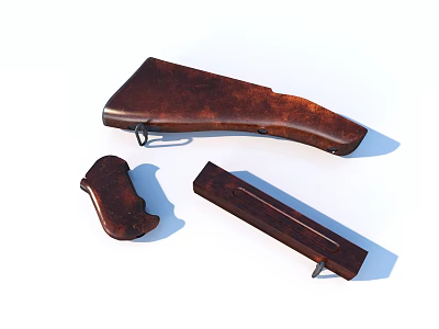 Brown Wooden Gunstock Components With Grip Panel And Forearm Part 3d model