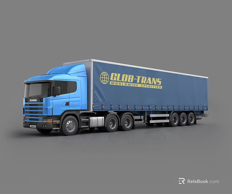 Blue GLOB TRANS Cargo Truck With Logo For Global Transportation And Logistics 3d model 