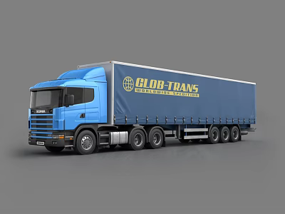 Blue GLOB TRANS Cargo Truck With Logo For Global Transportation And Logistics 3d model