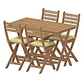 Wooden Dining Table Set With Four Chairs And Striped Seat Cushions