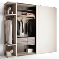 Modern Wooden Wardrobe With Hanging Clothes Luggage Drawers And Open Shelves