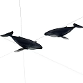 Two Sleek Black Whales Displayed Against White Background With Realistic Details