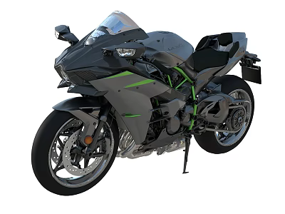 Sleek Modern Sporty Motorcycle With Black Gray Body Green Accents And Alloy Wheels 3d model
