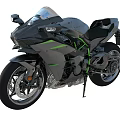 Sleek Modern Sporty Motorcycle With Black Gray Body Green Accents And Alloy Wheels