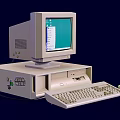 Vintage Beige Desktop Computer With Green Screen CRT Monitor Keyboard And Mouse