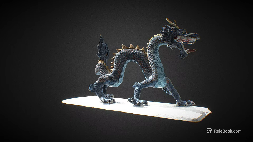 Detailed Bronze Dragon Statue With Scales Claws And White Base 3d model 