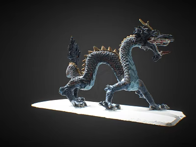 Detailed Bronze Dragon Statue With Scales Claws And White Base 3d model