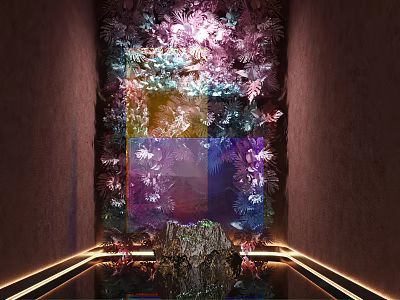 Vibrant Green Plant Wall Design With Modern Indoor Lighting And Decorative Elements 3d model