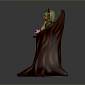 Game And Movie Fantasy Character With Green Hair Tree Like Outfit Holding Pink Flower