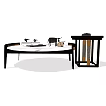 Round Marble Top Coffee Table With Nested Side Table And Decorative Items 3d model