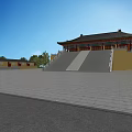 Aerial Planning of Traditional Chinese Architecture with Yellow Walls Black Roofs Open Square and Trees