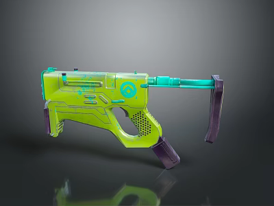 Futuristic Neon Green Turquoise Weapon With Decorative Sci Fi Design Elements 3d model