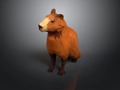 Low Poly Orange Guinea Pig Standing On Dark Background With Shiny Reflection 3d model