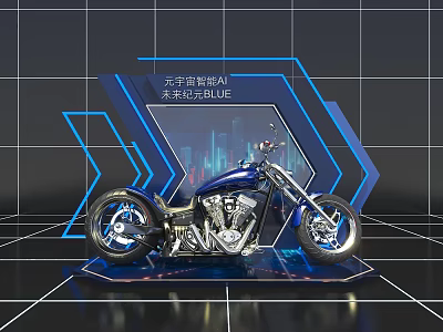Blue Pioneer Motorcycle Metaverse Debut Showcase With Futuristic Platform Design 3d model