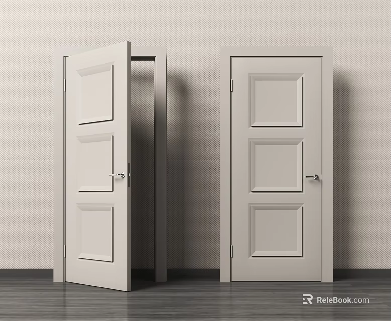 White Paneled Hinged Doors In Open And Closed Positions For Interior Use 3d model 