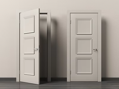 White Paneled Hinged Doors In Open And Closed Positions For Interior Use 3d model