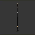 Black Street Lamp With Two Lamp Heads And Golden Accents Design