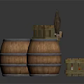 Rustic Wooden Storage Collection Featuring Barrels Crates Ladder And Metal Accents