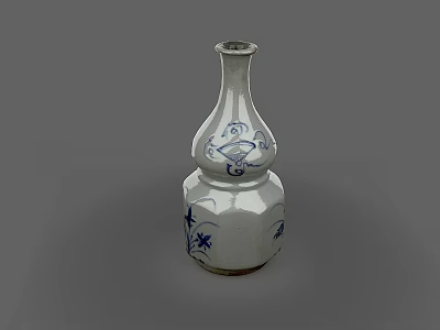 Traditional Gourd Shaped Ceramic Vase With Blue And White Floral Patterns 3d model