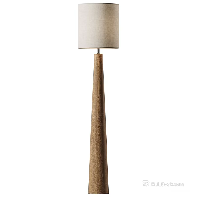 Modern Wooden Floor Lamp With White Lampshade And Natural Wood Base 3d model 