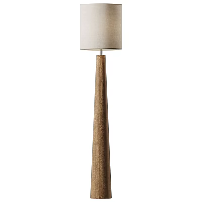 Modern Wooden Floor Lamp With White Lampshade And Natural Wood Base 3d model