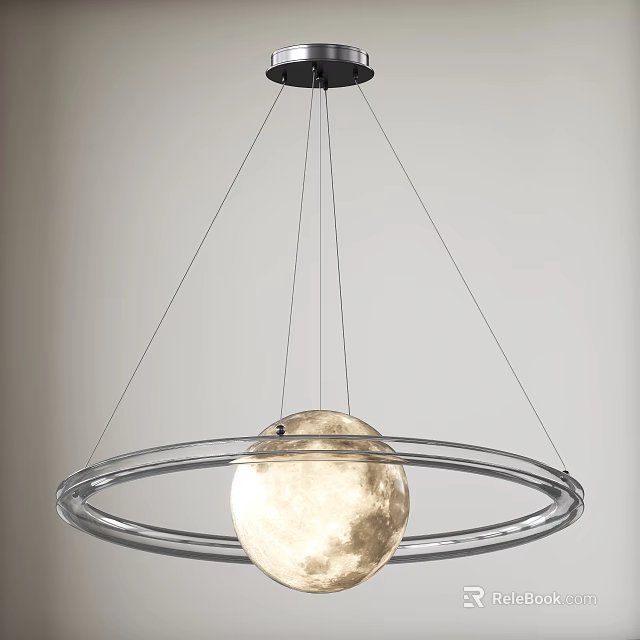Modern Moon Shaped Chandelier With Circular Ring Metal Frame And Soft Lighting 3d model