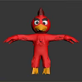Red Angry Cartoon Game Character with Yellow Beak and Feet Outstretched Arms Standing Black Background