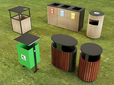Public Outdoor Trash Bins With Various Types Different Materials And Classification Labels 3d model