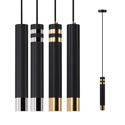 Modern Black Cylindrical Pendant Lights With Gold Silver Accents For Interior Design 3d model
