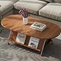Stylish Wooden Coffee Table With Lower Shelf Books And Top Vase Flowers Design