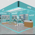 Modern Bright Turquoise Fashion Clothing Store Interior With Organized Display Racks Mannequins And Reception Counter