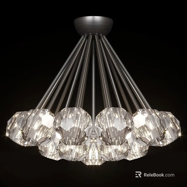 Modern Crystal Chandelier With Sleek Metal Rods And Sparkling Decorative Balls 3d model 