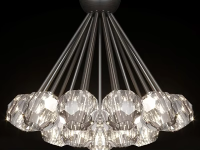 Modern Crystal Chandelier With Sleek Metal Rods And Sparkling Decorative Balls 3d model