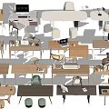 Modern Office Desk Design With Wooden Tops Chair Lamp And Laptop Elements