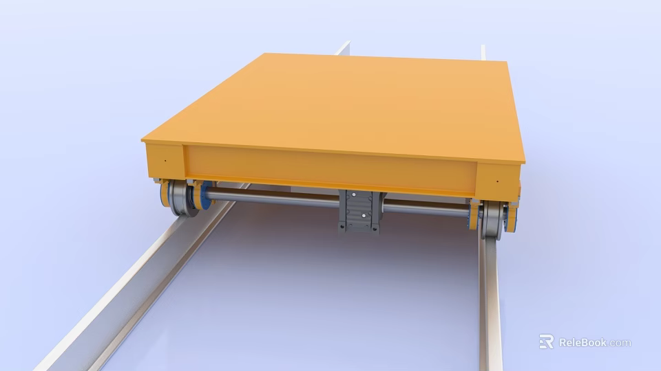 Industrial Orange Flat Cart on Metal Tracks for Heavy Load Transport 3d model 