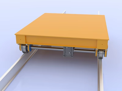 Industrial Orange Flat Cart on Metal Tracks for Heavy Load Transport 3d model