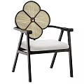 Modern Single Chair With Rattan Backrest Black Wooden Armrests And Upholstered Seat