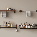 Bathroom Accessories Including Wall Mounted Shelves Towel Racks Towels And Toiletries