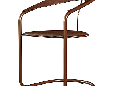Modern Sleek Stool With Curved Metal Frame And Brown Leather Seat 3d model