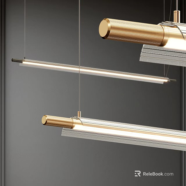 Elegant Modern Linear Pendant Light With Brass Metal Finish And Long Hanging Strip Design 3d model 