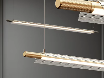 Elegant Modern Linear Pendant Light With Brass Metal Finish And Long Hanging Strip Design 3d model