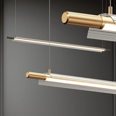 Elegant Modern Linear Pendant Light With Brass Metal Finish And Long Hanging Strip Design 3d model