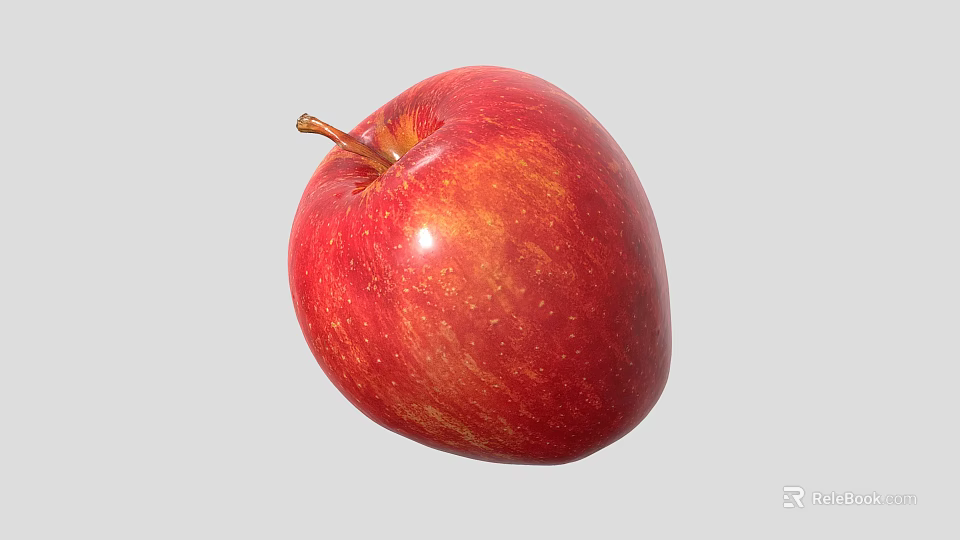 Fresh Ripe Red Apple with Shiny Skin and Natural Stem on Gray Background 3d model 