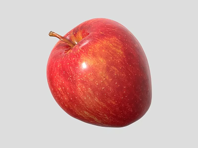 Fresh Ripe Red Apple with Shiny Skin and Natural Stem on Gray Background 3d model