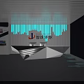 Futuristic Corridor Design With Blue Neon Lights Circular Screen And Tech Decor