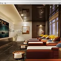 Modern SPA Sauna Lounge with Brown Lounge Chairs Yellow Flowers Large Windows and Decorative Art