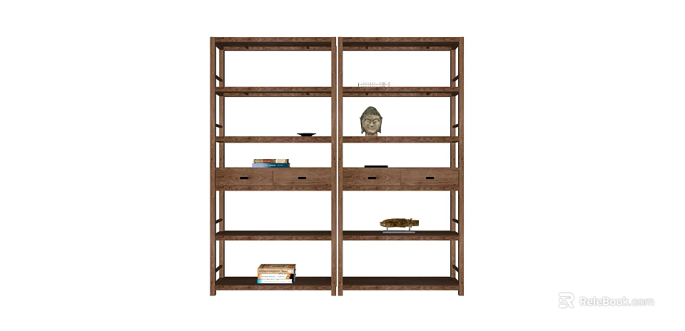 Antique Wooden Display Shelf With Shelves Drawers Books Sculpture And Decorative Items 3d model 